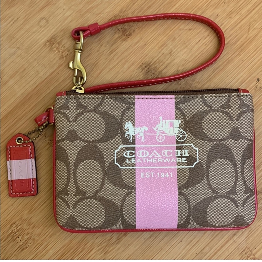 Coach | Corner Zip Wristlet Signature Logo Coated Canvas Leather Brass Wallet